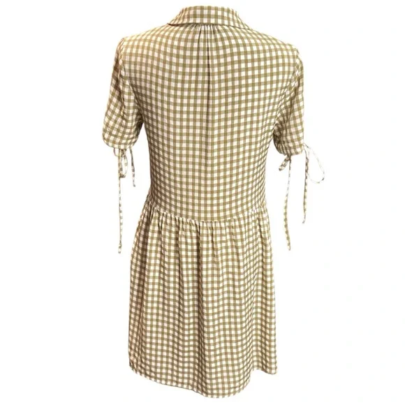 Topshop Tie Sleeve Gingham Mini Dress in Khaki, Size 4 Item 103394573 - Picture 7 of 13